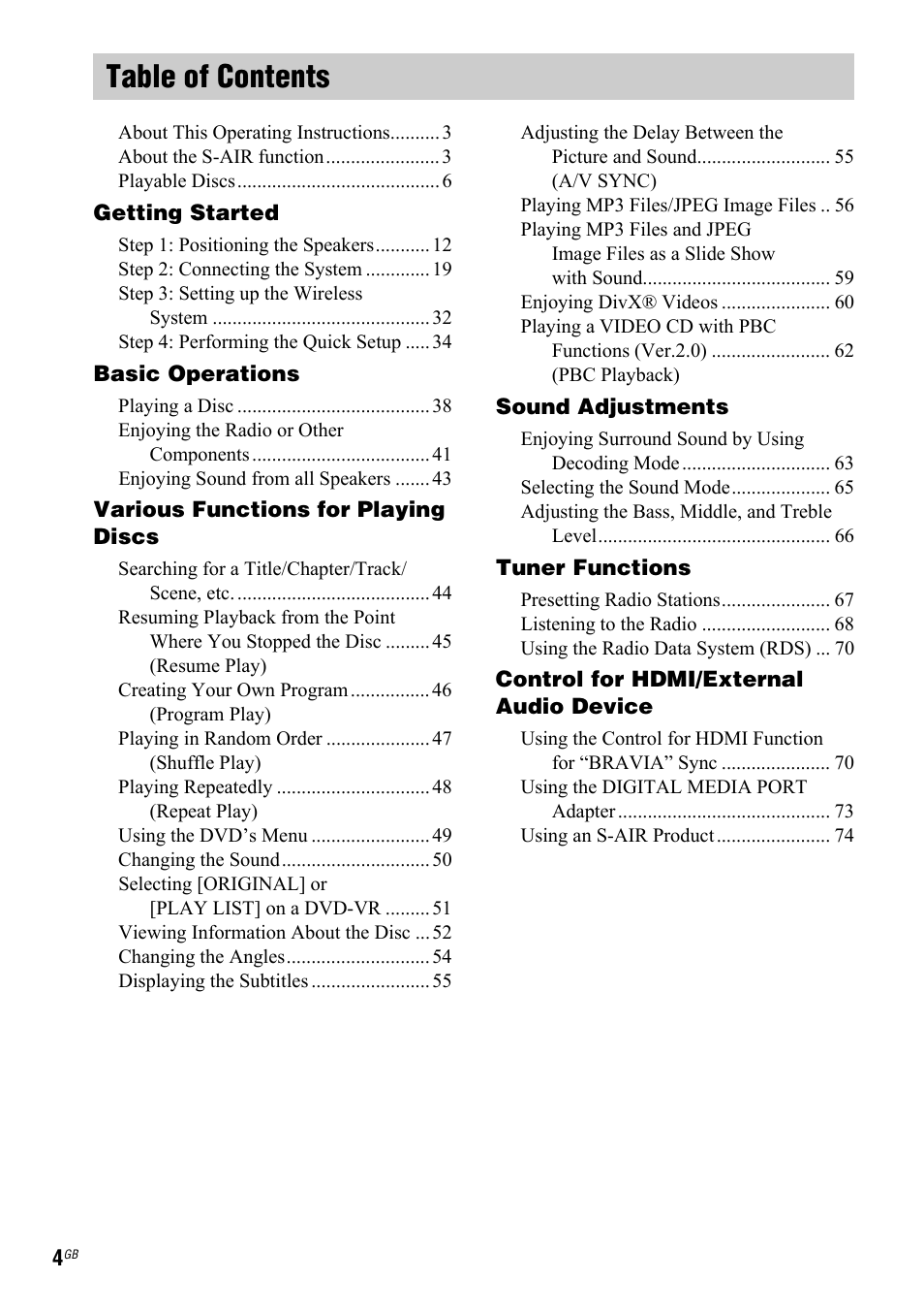 Sony 3-299-549-11(1) User Manual | Page 4 / 127