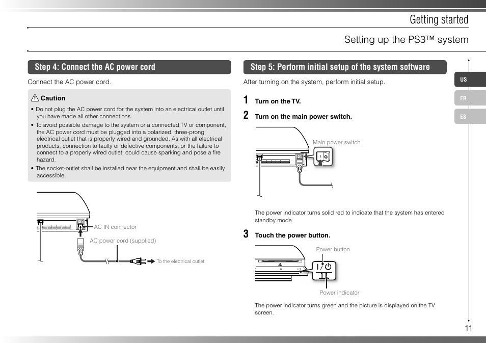 Getting started, Setting up the ps3™ system | Sony 40GB Playstation 3 3-285-687-13 User Manual | Page 11 / 100