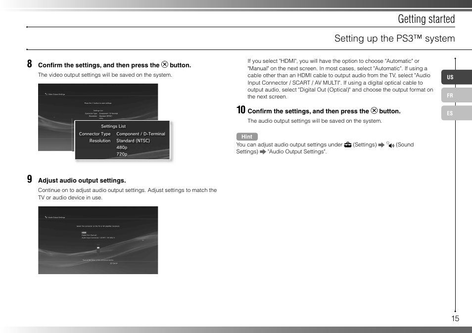 Getting started, Setting up the ps3™ system | Sony 40GB Playstation 3 3-285-687-13 User Manual | Page 15 / 100