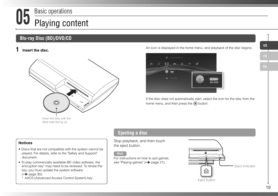 Playing content, Basic operations | Sony 40GB Playstation 3 3-285-687-13 User Manual | Page 19 / 100
