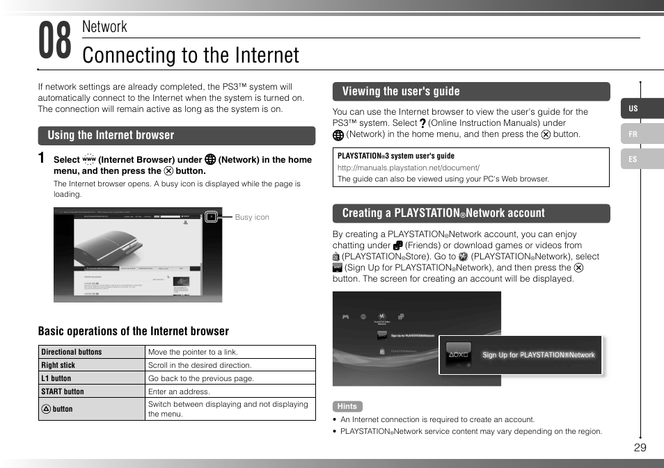 Connecting to the internet, Network | Sony 40GB Playstation 3 3-285-687-13 User Manual | Page 29 / 100