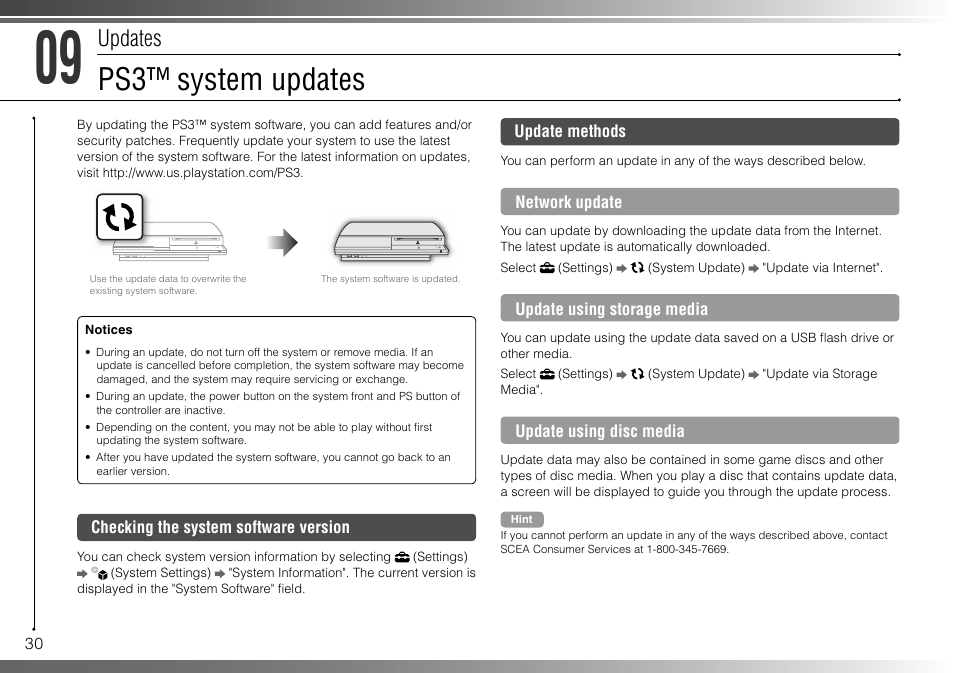Ps3™ system updates, Updates | Sony 40GB Playstation 3 3-285-687-13 User Manual | Page 30 / 100