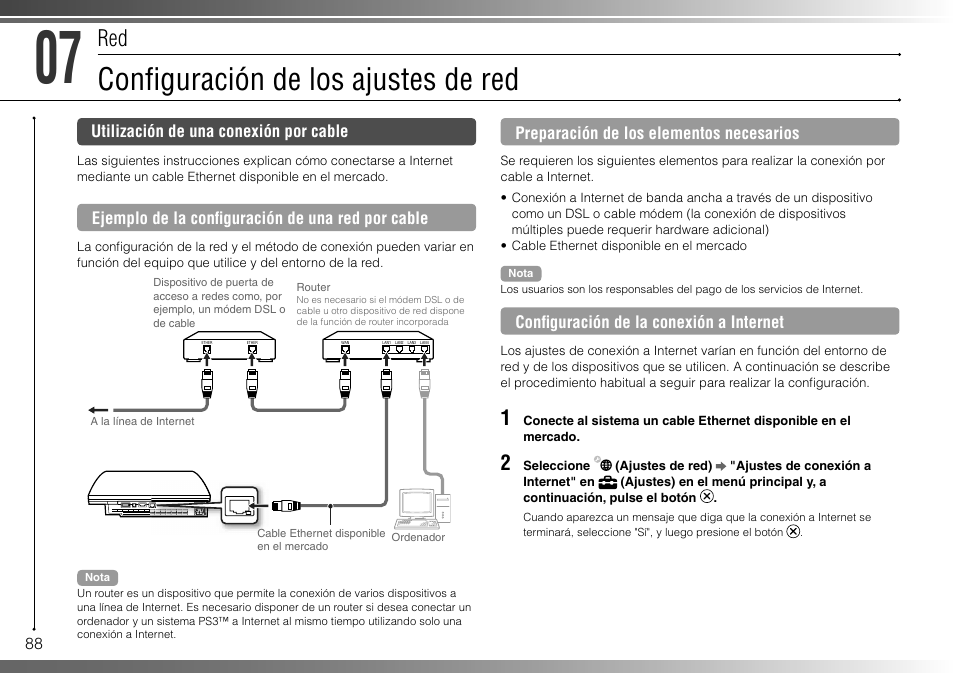 Confi guración de los ajustes de red | Sony 40GB Playstation 3 3-285-687-13 User Manual | Page 88 / 100