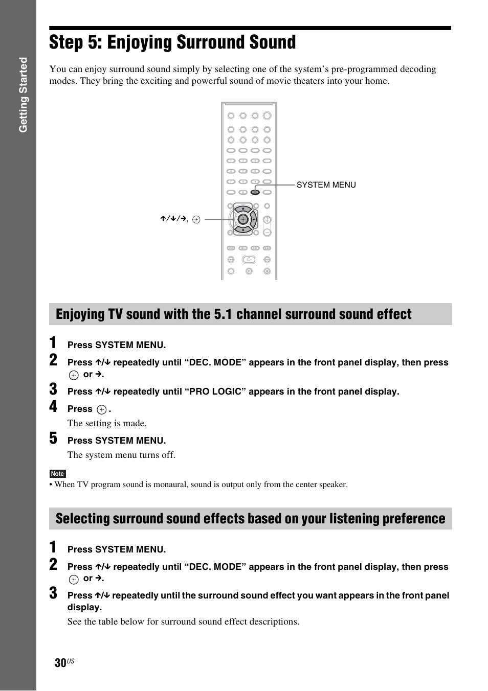 Step 5: enjoying surround sound, Step 5: enjoying surround, Sound | Sony DAV-HDZ485 User Manual | Page 30 / 104