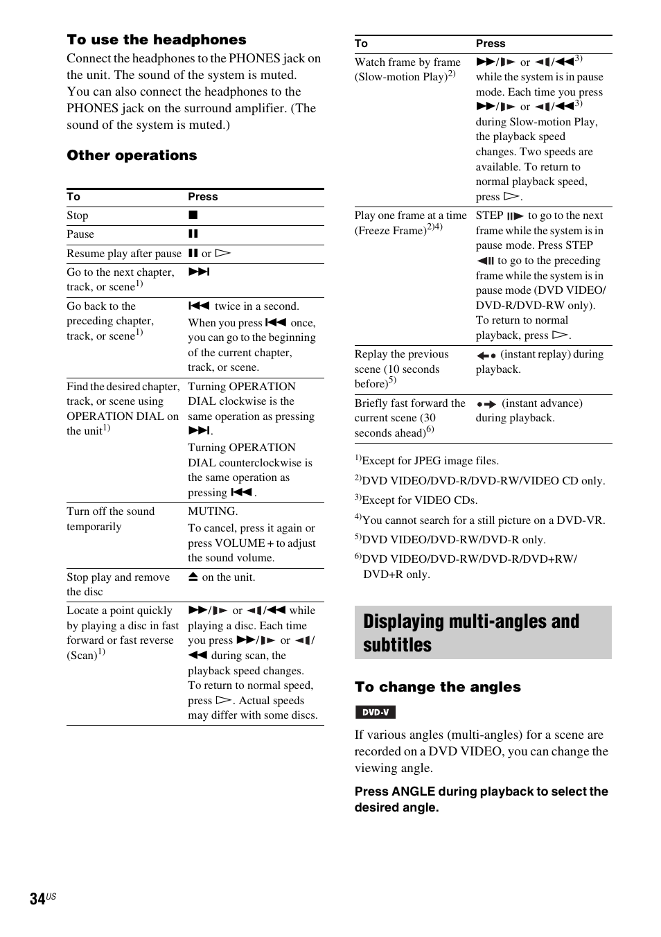 Displaying multi-angles and subtitles, Other operations | Sony DAV-HDZ485 User Manual | Page 34 / 104