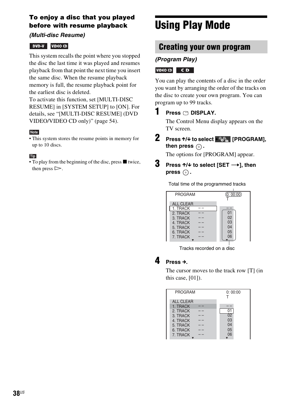 Using play mode, Creating your own program | Sony DAV-HDZ485 User Manual | Page 38 / 104