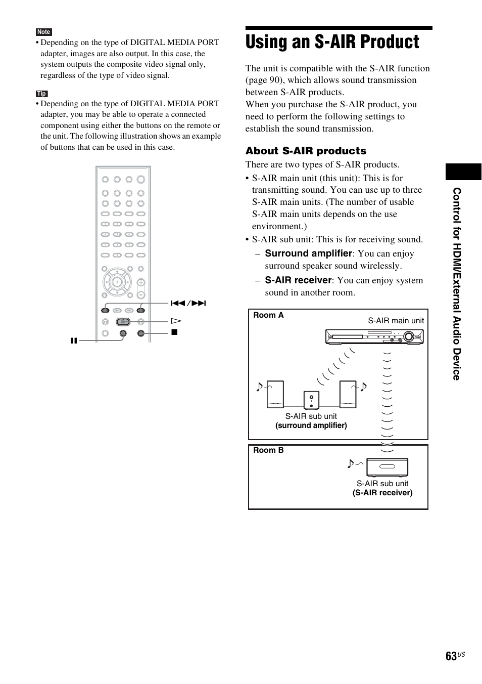 Using an s-air product | Sony DAV-HDZ485 User Manual | Page 63 / 104