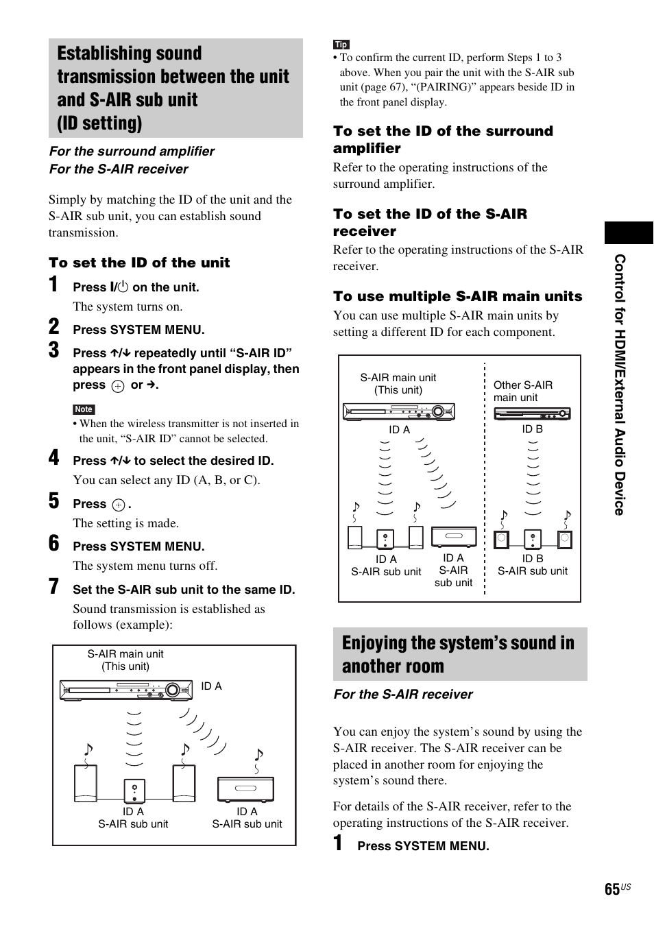 Enjoying the system’s sound in another room | Sony DAV-HDZ485 User Manual | Page 65 / 104