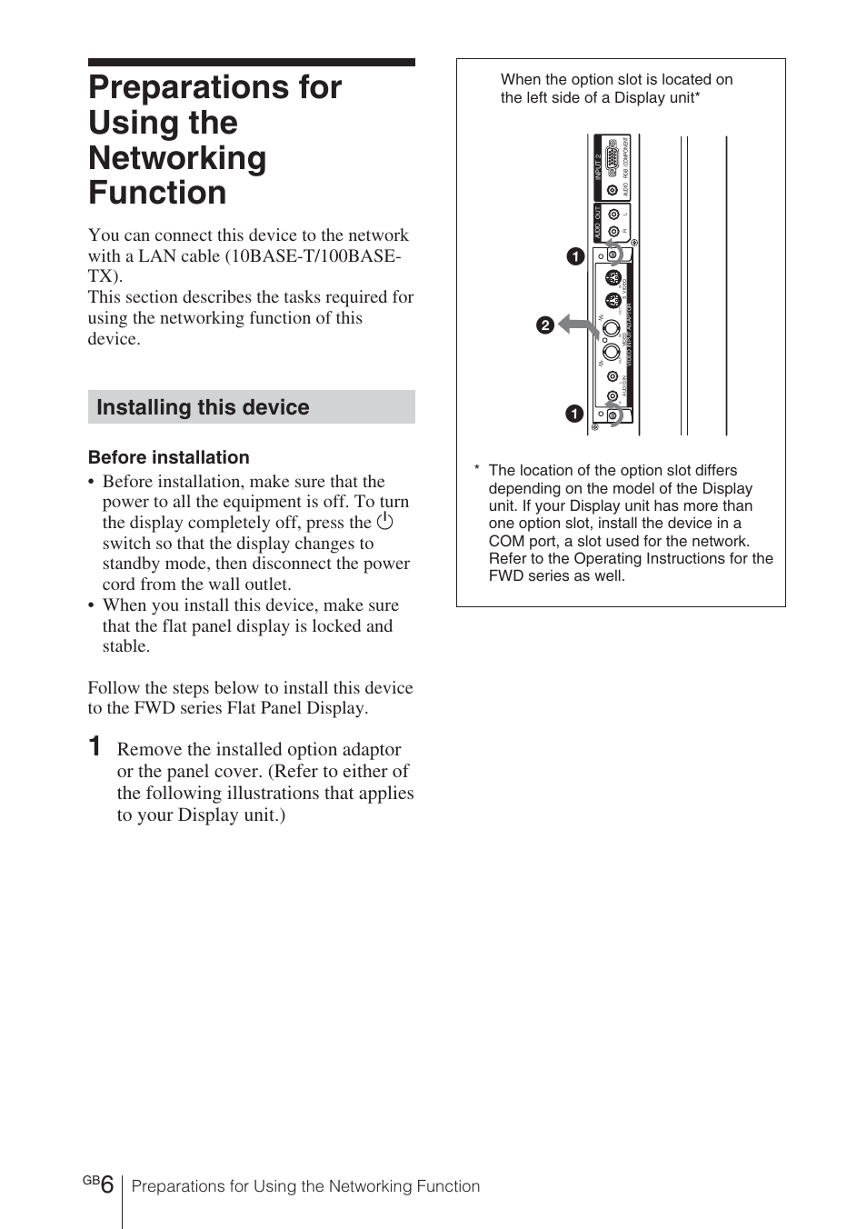 Preparations for using the networking function, Installing this device | Sony BKM-FW32 User Manual | Page 20 / 100