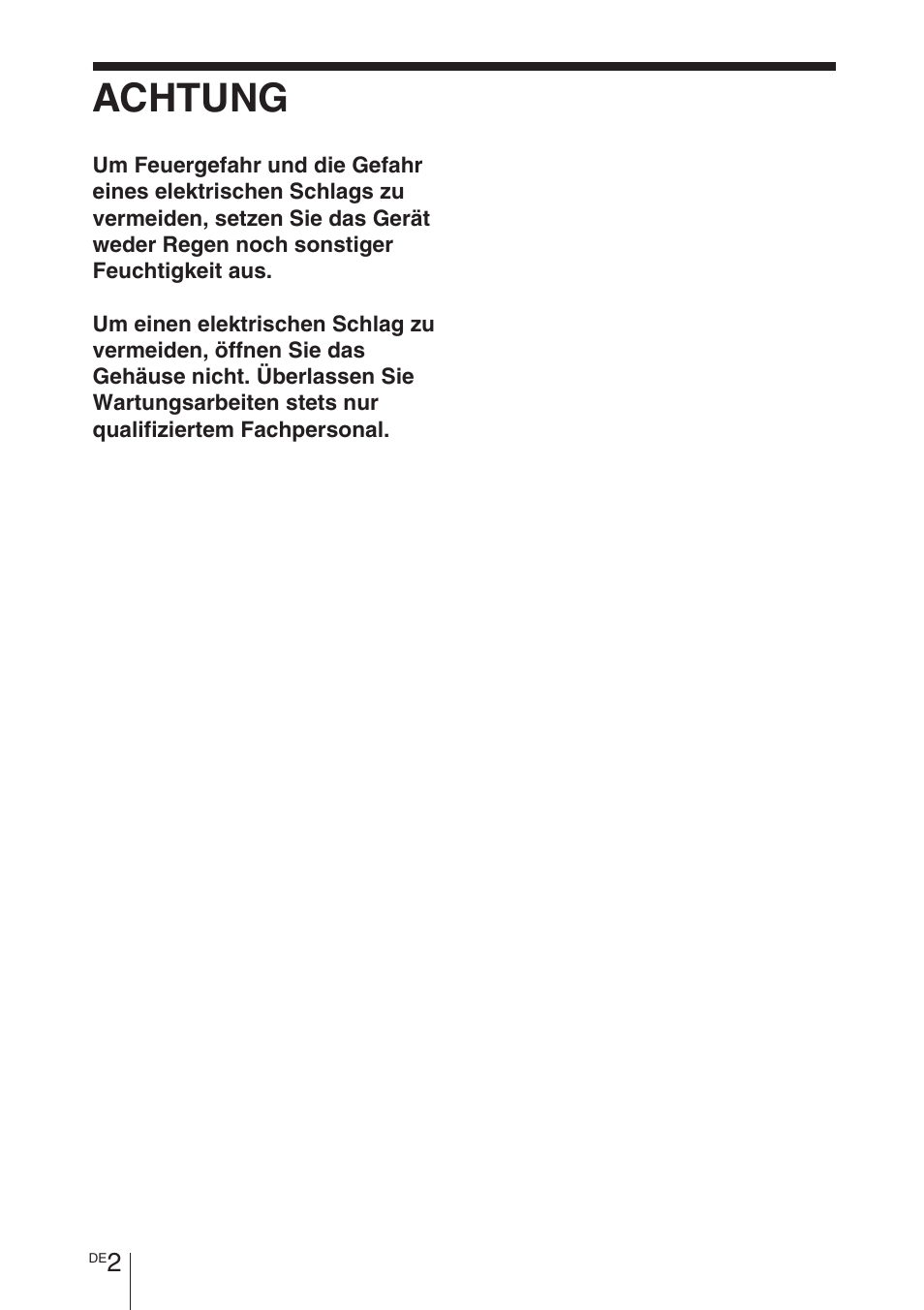 Achtung | Sony BKM-FW32 User Manual | Page 44 / 100