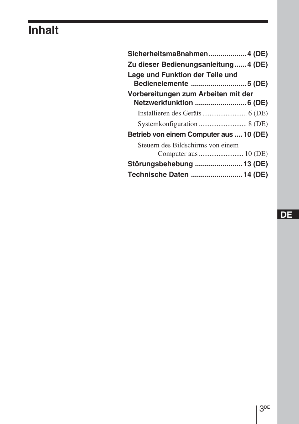 Inhalt | Sony BKM-FW32 User Manual | Page 45 / 100
