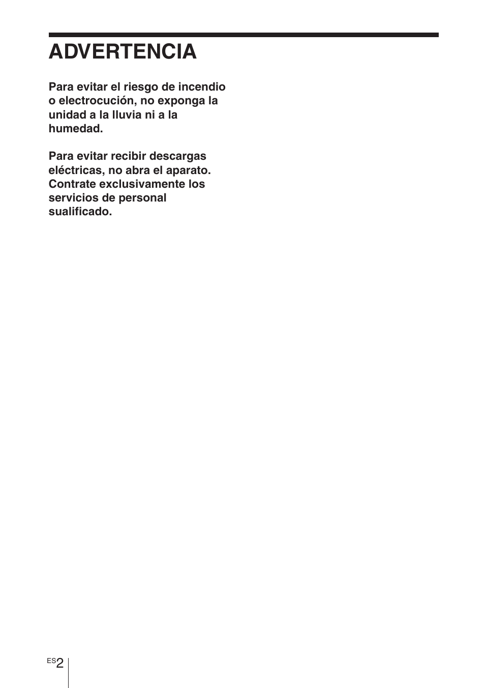 Advertencia | Sony BKM-FW32 User Manual | Page 58 / 100