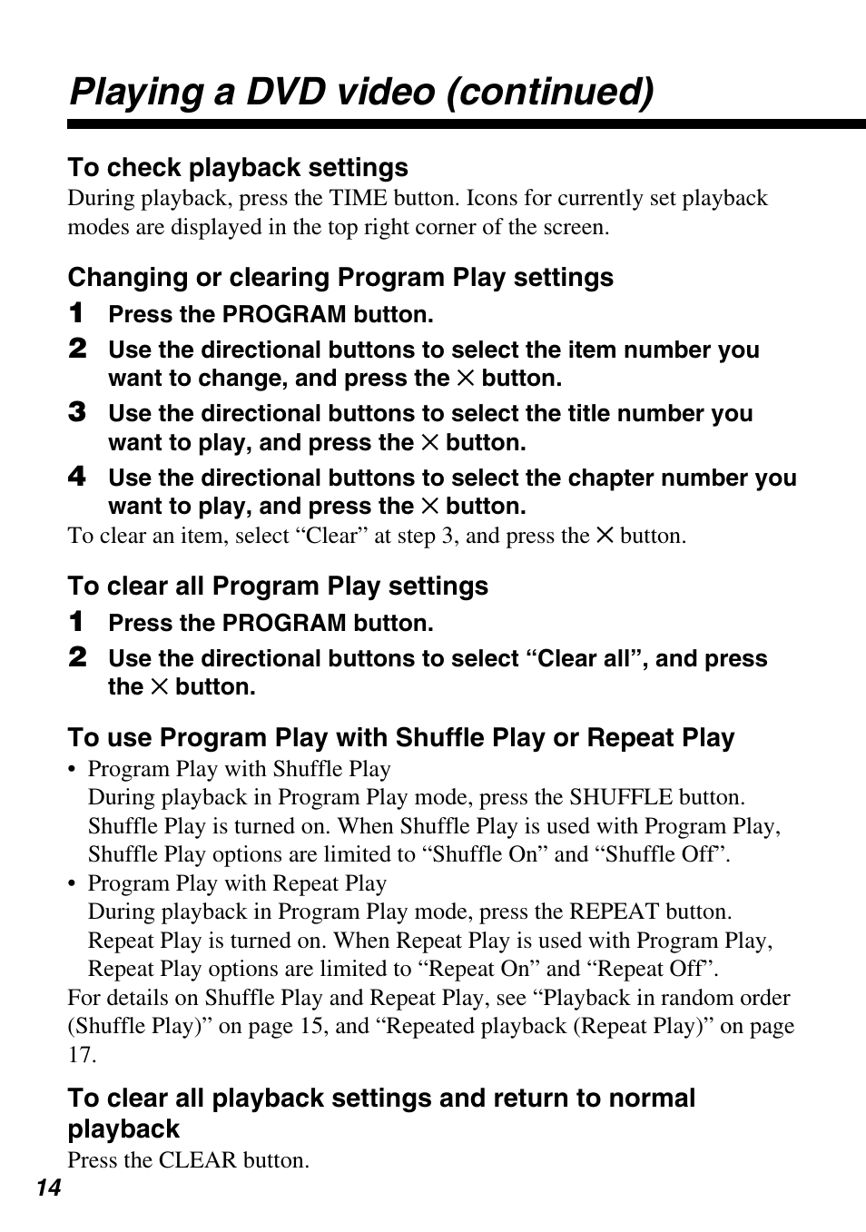Playing a dvd video (continued) | Sony SCPH-10420 G User Manual | Page 14 / 104