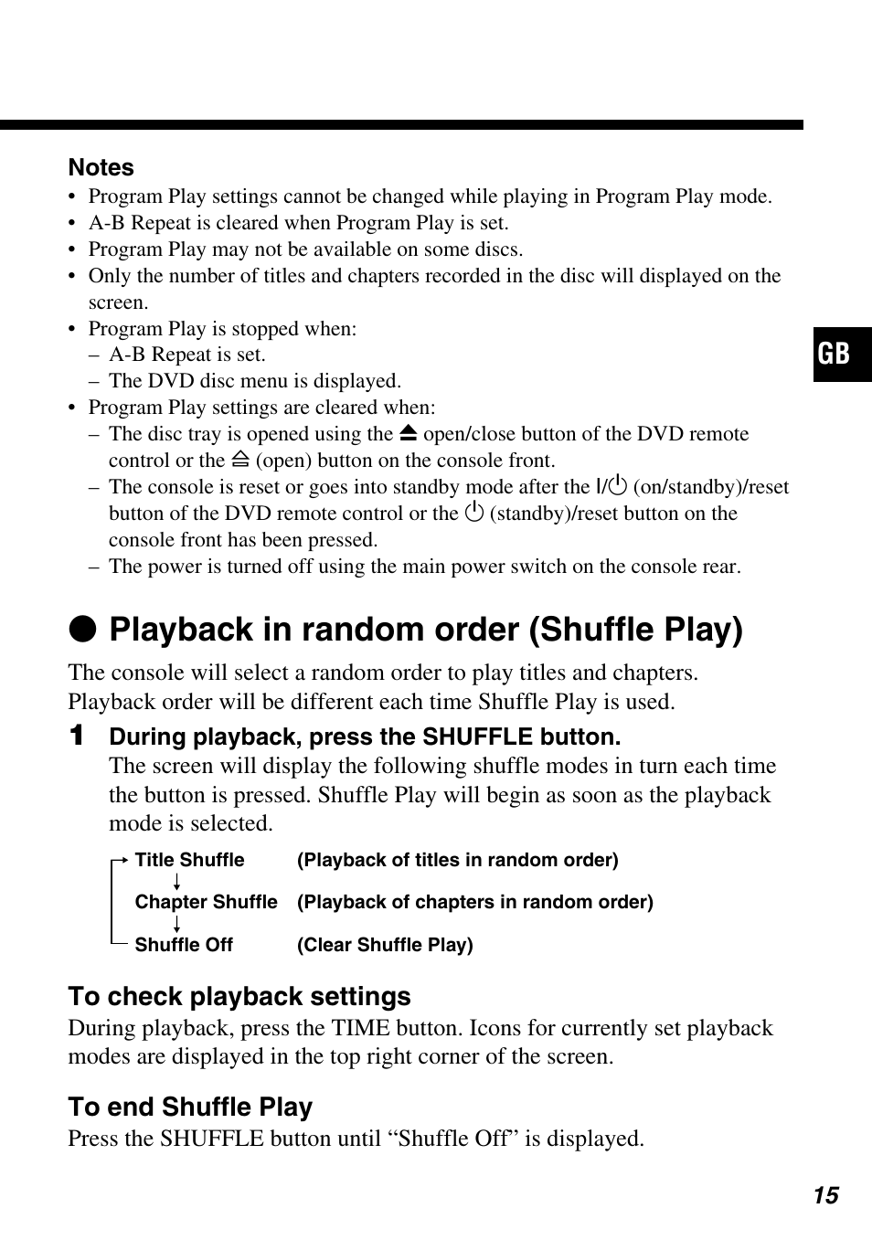 Z playback in random order (shuffle play) | Sony SCPH-10420 G User Manual | Page 15 / 104