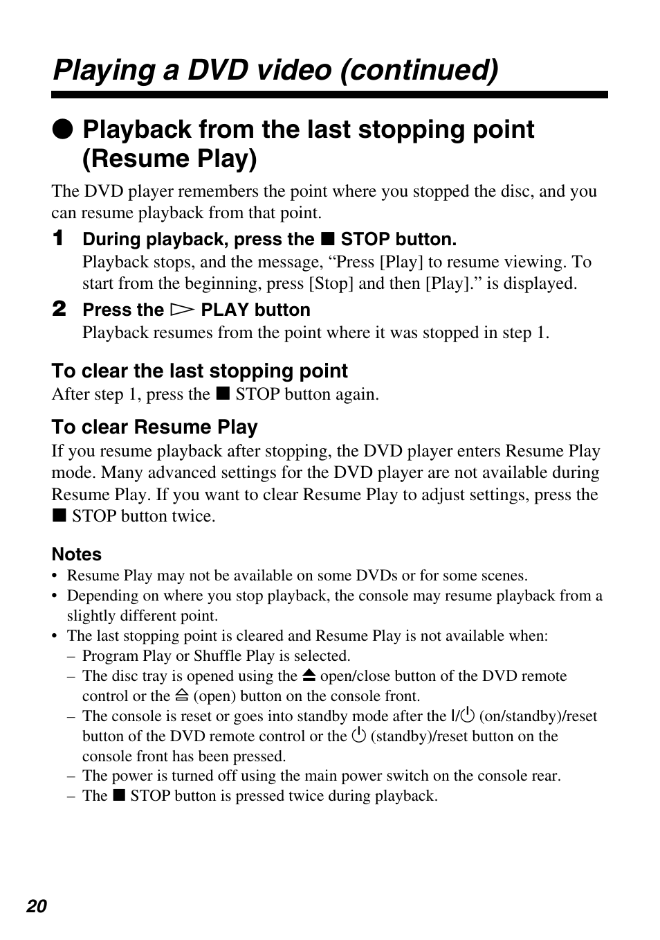 Playing a dvd video (continued) | Sony SCPH-10420 G User Manual | Page 20 / 104