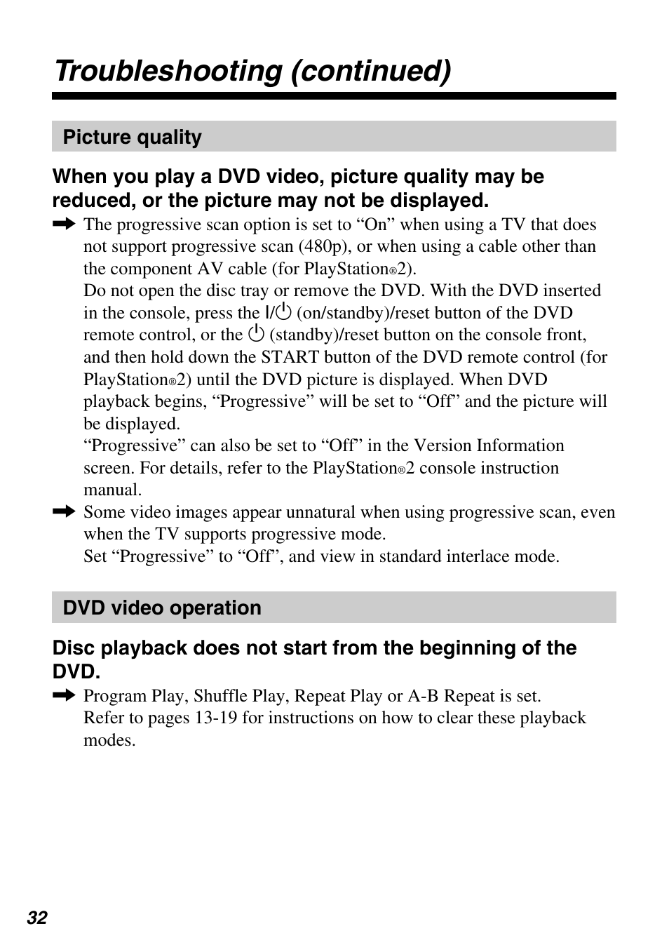 Troubleshooting (continued) | Sony SCPH-10420 G User Manual | Page 32 / 104
