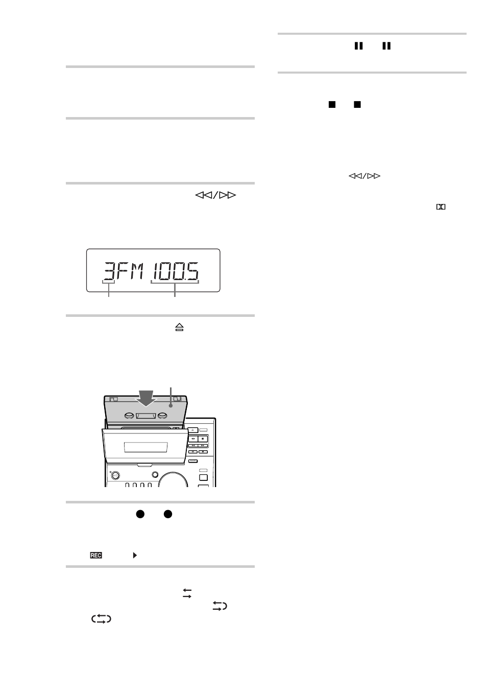 Press tape x (or x on the remote), Recording from the radio (continued), Press rec z (or z rec on the remote) | Recording starts, Press tape x (or x on the remote). tips | Sony CMT-CP1 User Manual | Page 16 / 36