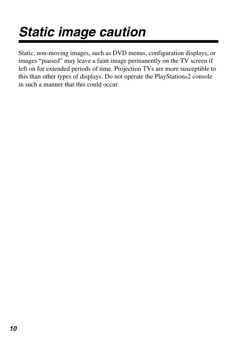 Static image caution | Sony SCPH-97042 User Manual | Page 10 / 170
