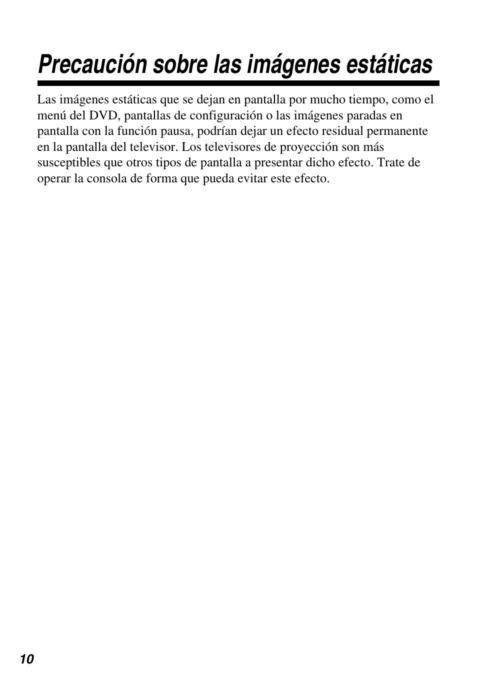 Precaución sobre las imágenes estáticas | Sony SCPH-97042 User Manual | Page 122 / 170