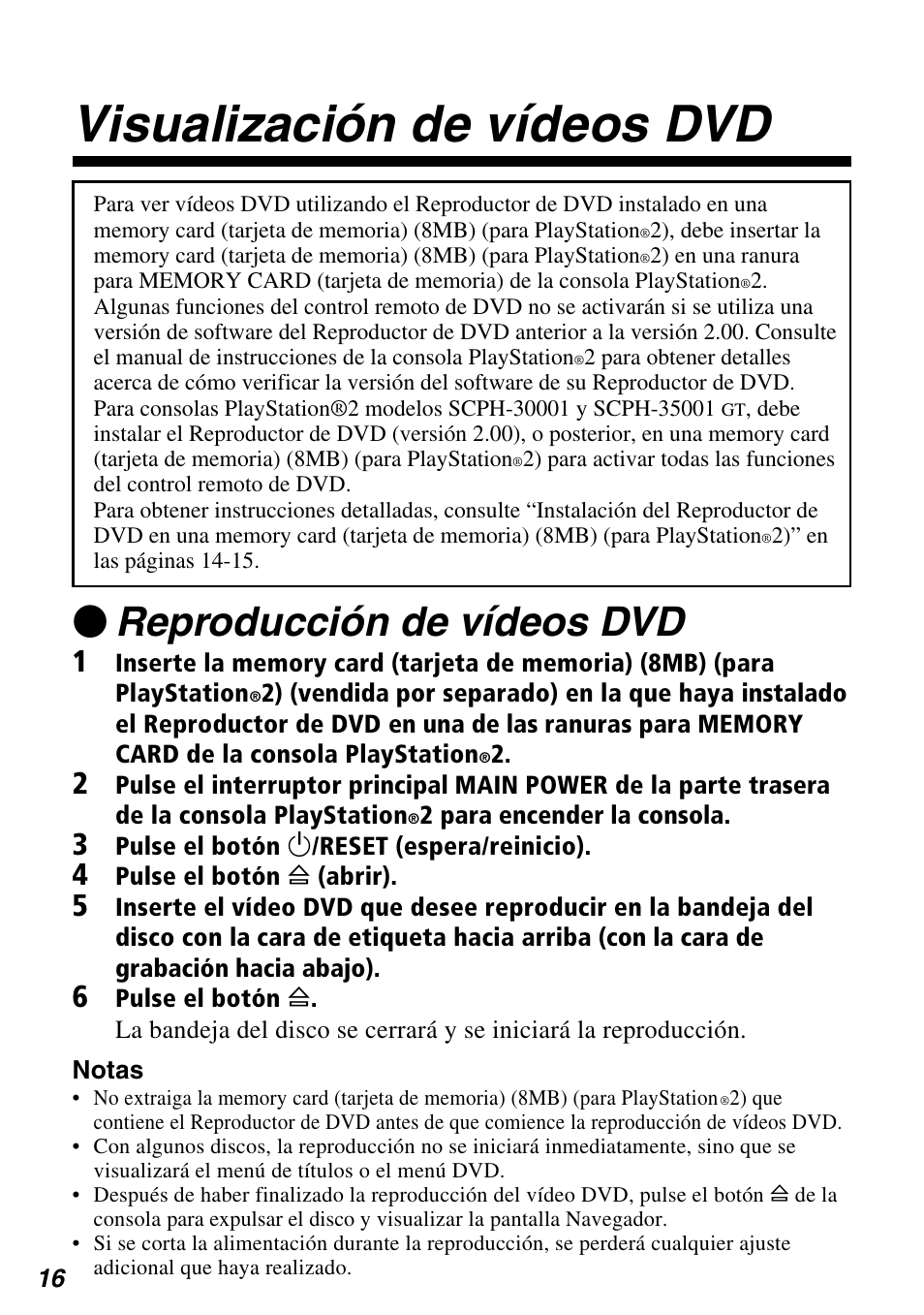 Visualización de vídeos dvd, Zreproducción de vídeos dvd | Sony SCPH-97042 User Manual | Page 128 / 170