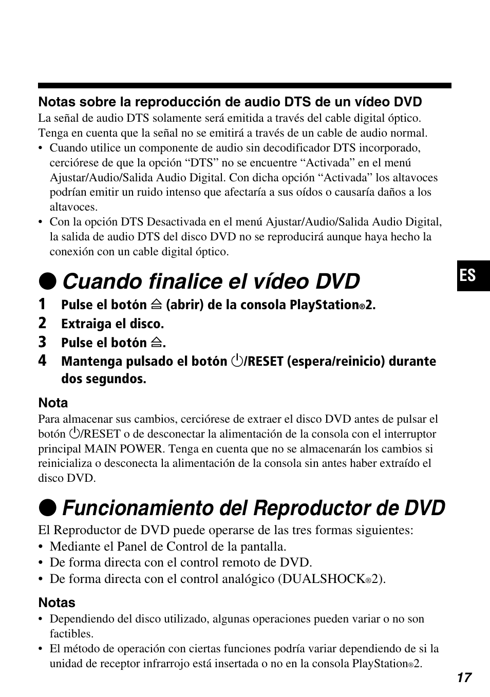 Zcuando finalice el vídeo dvd, Zfuncionamiento del reproductor de dvd | Sony SCPH-97042 User Manual | Page 129 / 170