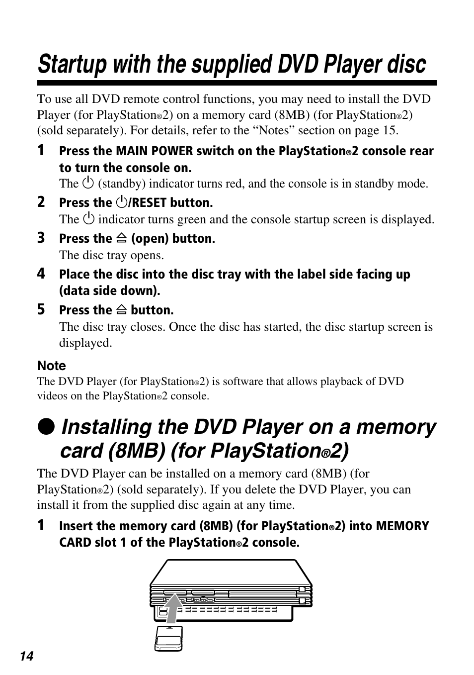 Startup with the supplied dvd player disc | Sony SCPH-97042 User Manual | Page 14 / 170