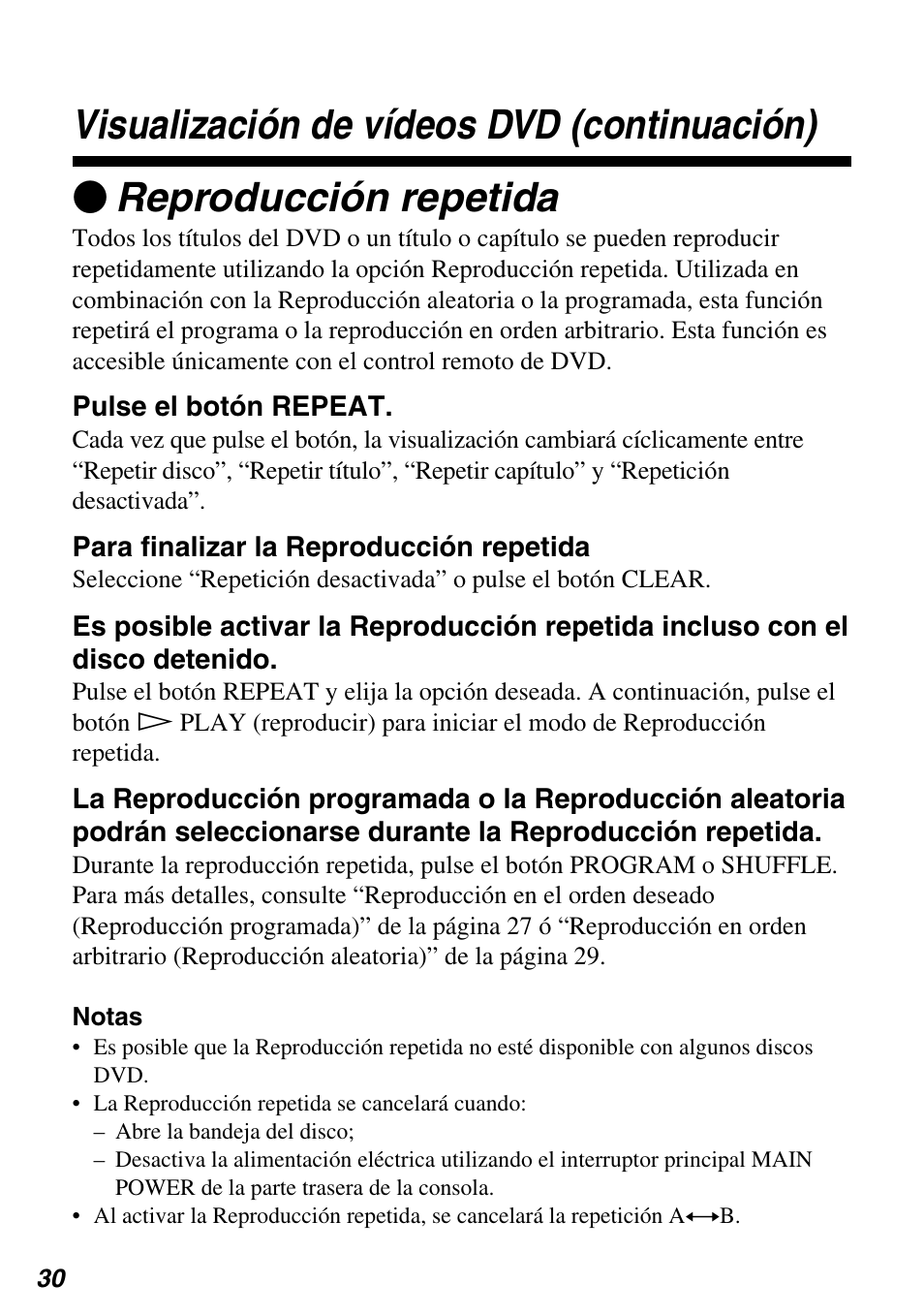 Zreproducción repetida, Visualización de vídeos dvd (continuación) | Sony SCPH-97042 User Manual | Page 142 / 170