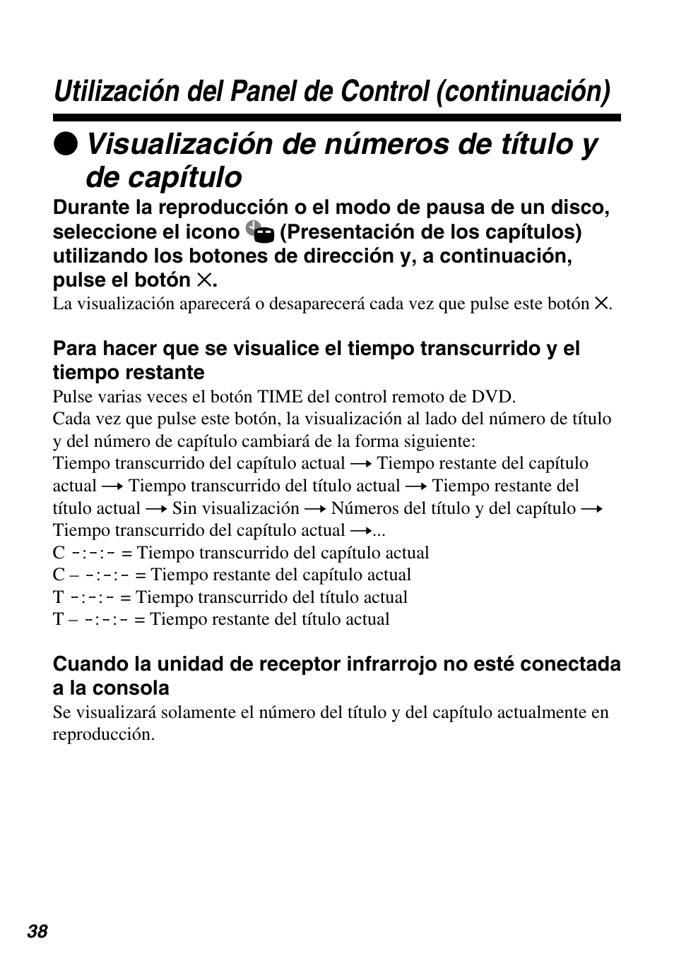 Zvisualización de números de título y de capítulo, Utilización del panel de control (continuación) | Sony SCPH-97042 User Manual | Page 150 / 170