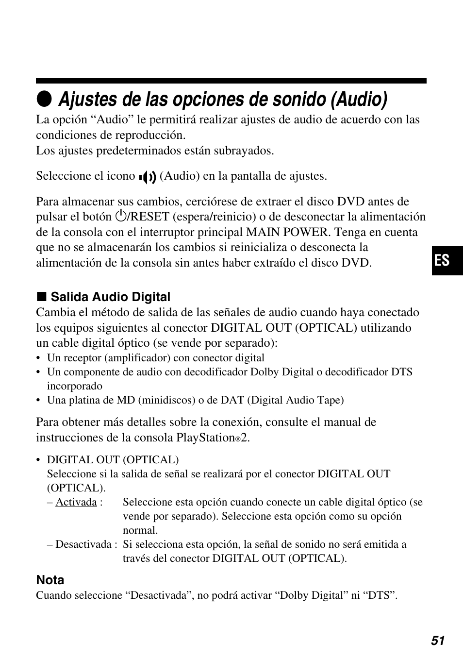 Zajustes de las opciones de sonido (audio) | Sony SCPH-97042 User Manual | Page 163 / 170
