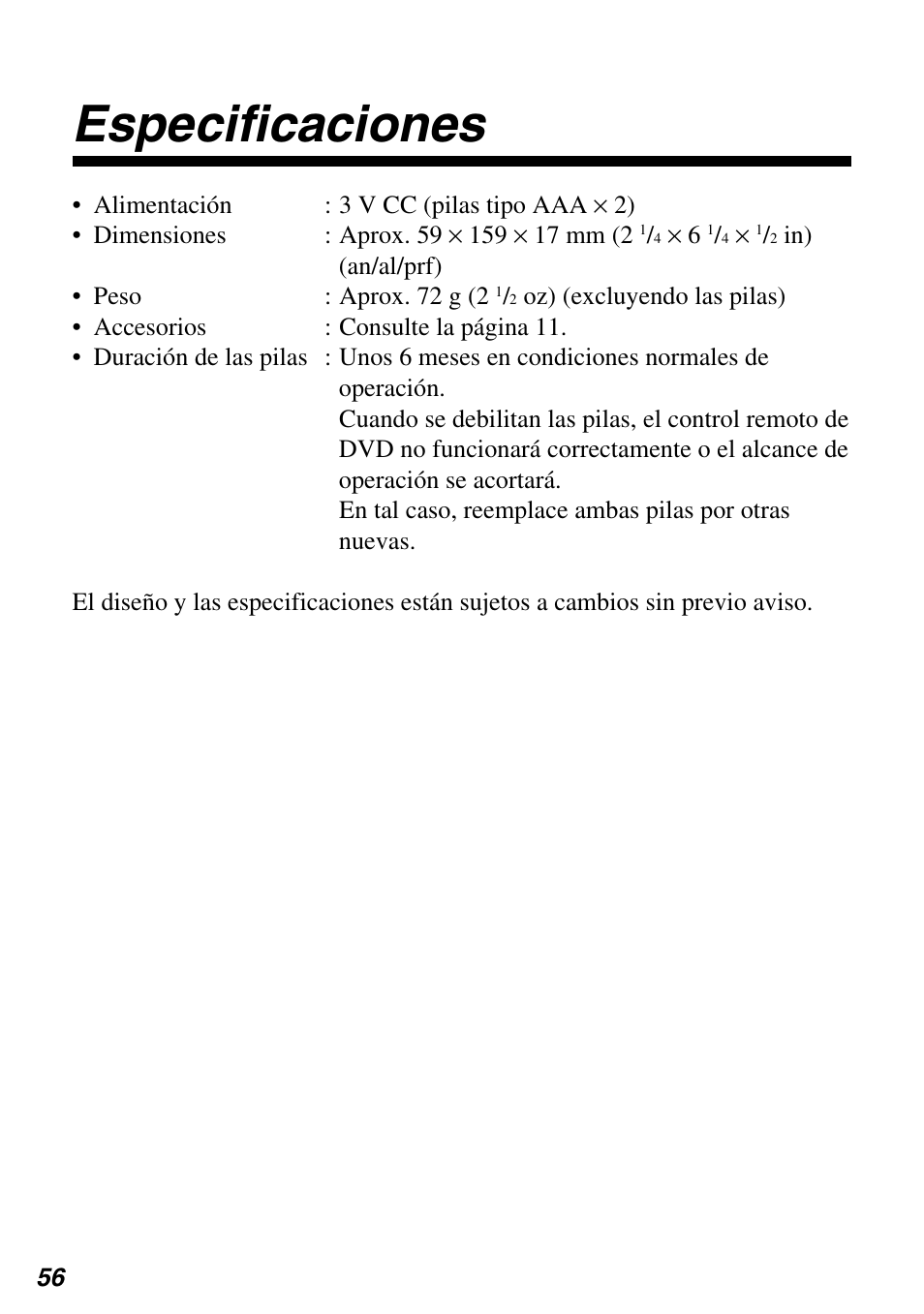 Especificaciones | Sony SCPH-97042 User Manual | Page 168 / 170