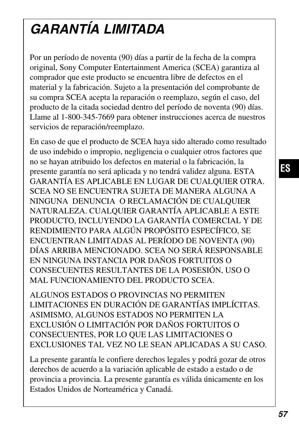 Garantía limitada | Sony SCPH-97042 User Manual | Page 169 / 170