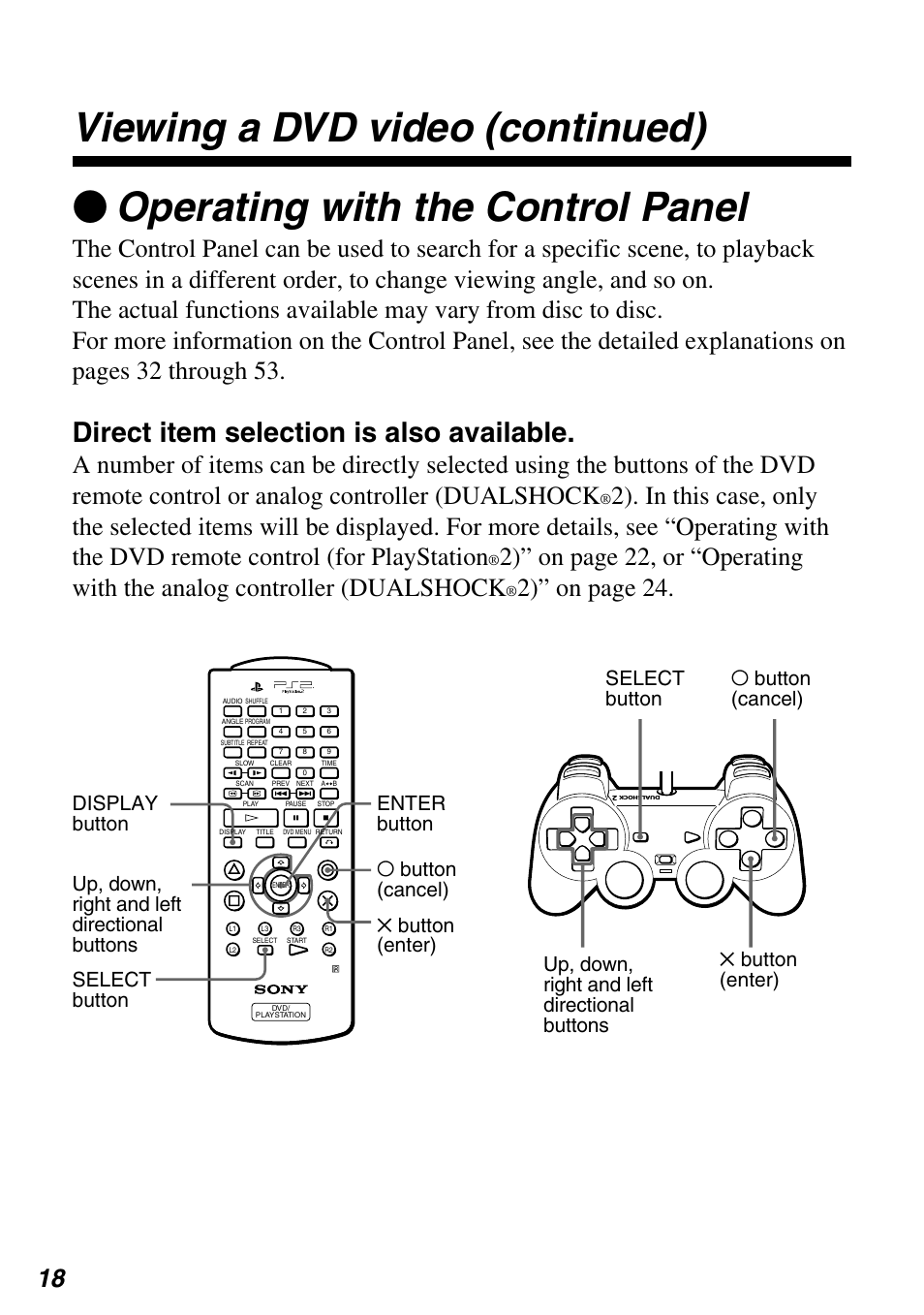 Direct item selection is also available, 2)” on page 24 | Sony SCPH-97042 User Manual | Page 18 / 170