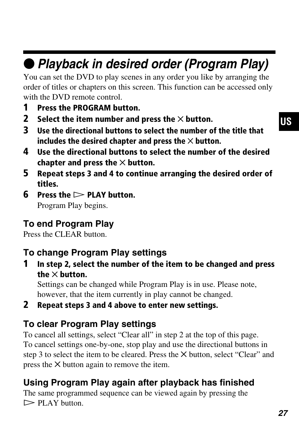 Zplayback in desired order (program play) | Sony SCPH-97042 User Manual | Page 27 / 170