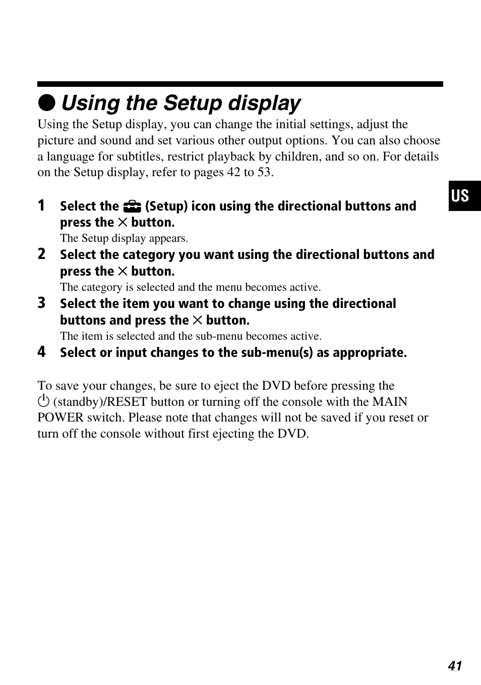 Zusing the setup display | Sony SCPH-97042 User Manual | Page 41 / 170
