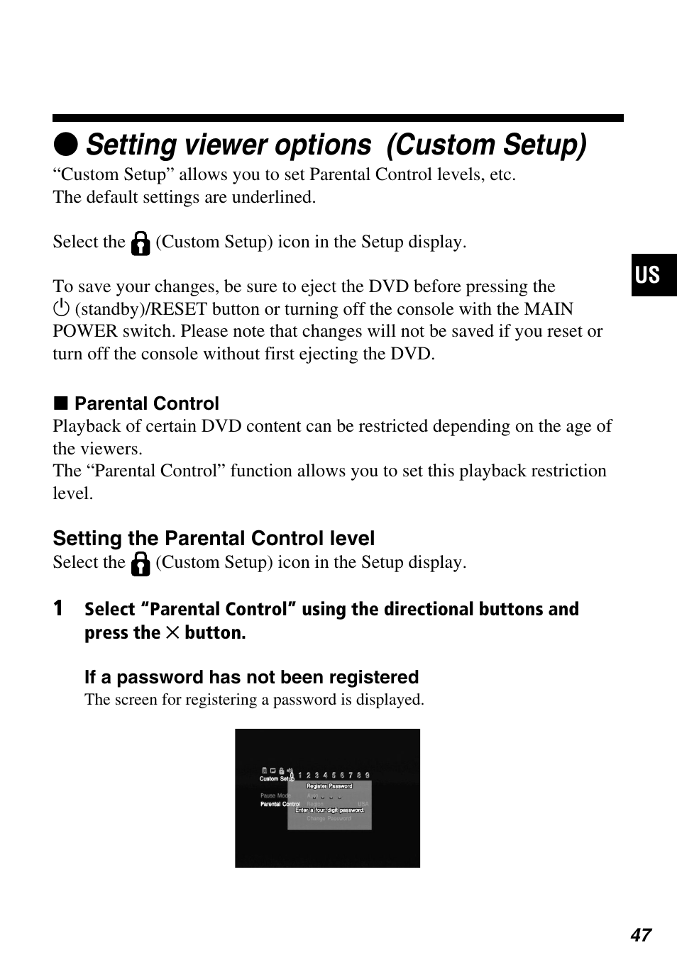 Zsetting viewer options (custom setup) | Sony SCPH-97042 User Manual | Page 47 / 170