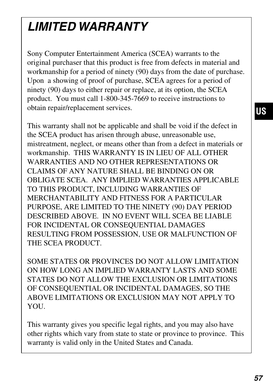 Limited warranty | Sony SCPH-97042 User Manual | Page 57 / 170