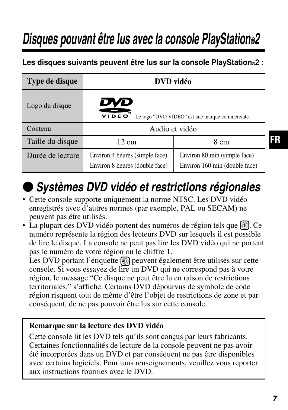 Zsystèmes dvd vidéo et restrictions régionales | Sony SCPH-97042 User Manual | Page 63 / 170