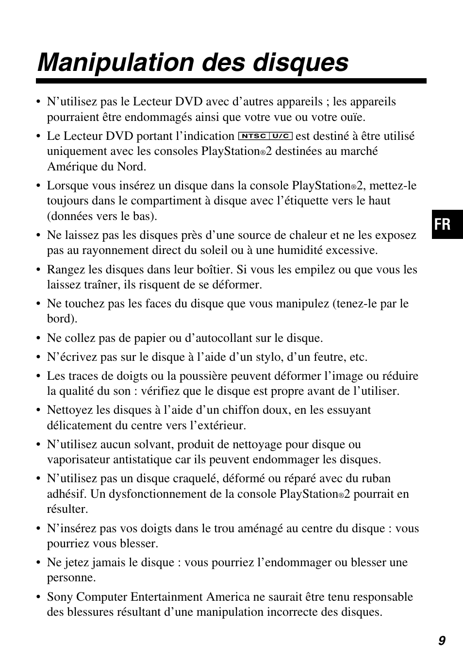 Manipulation des disques | Sony SCPH-97042 User Manual | Page 65 / 170