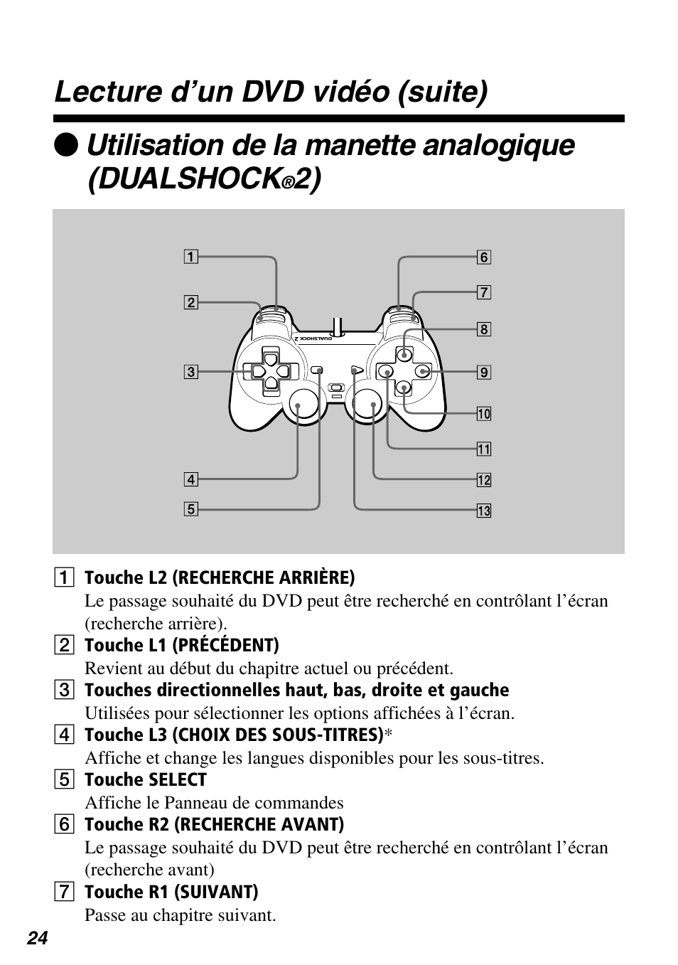 Zutilisation de la manette analogique (dualshock, Lecture d’un dvd vidéo (suite) | Sony SCPH-97042 User Manual | Page 80 / 170