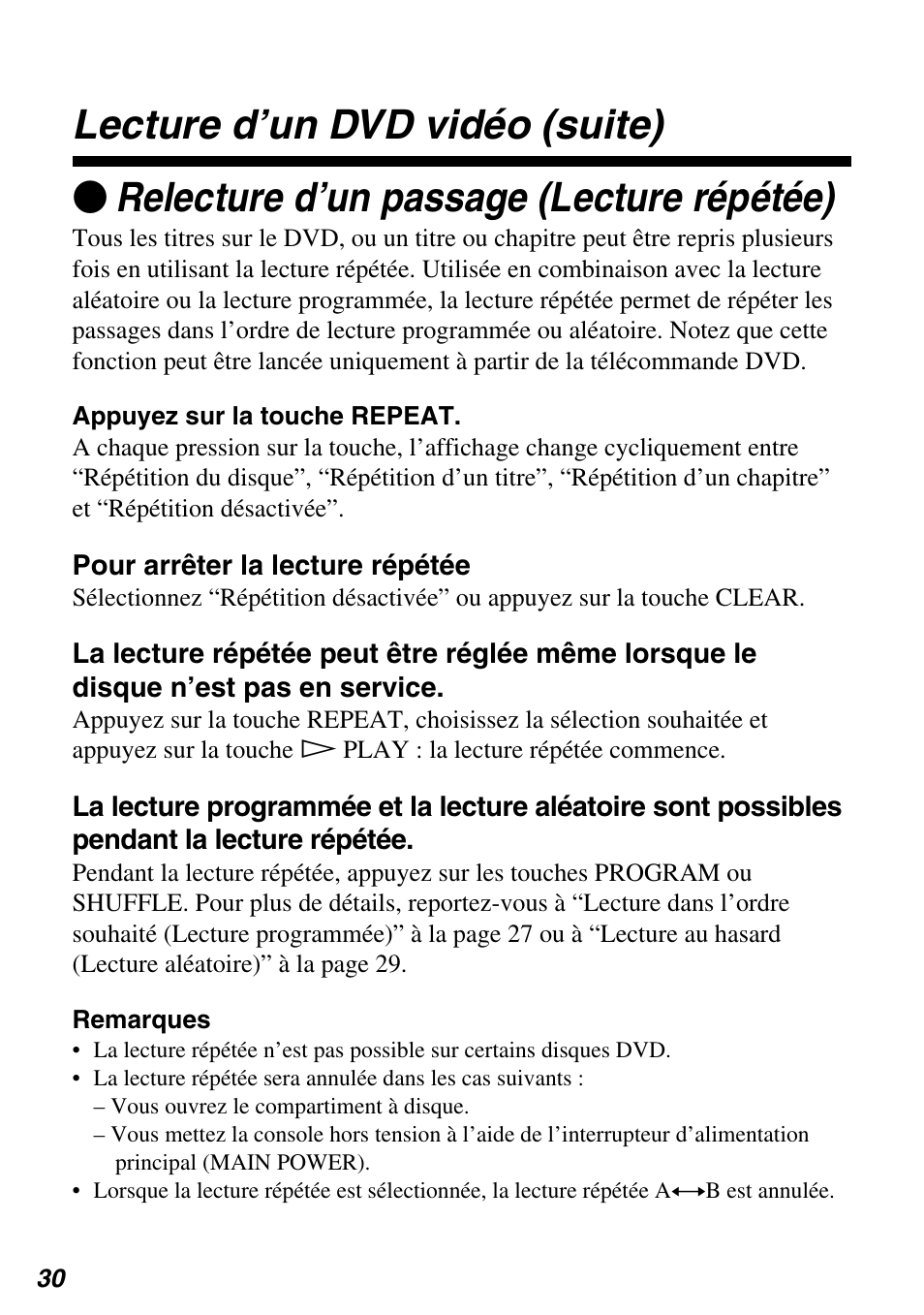 Zrelecture d’un passage (lecture répétée), Lecture d’un dvd vidéo (suite) | Sony SCPH-97042 User Manual | Page 86 / 170