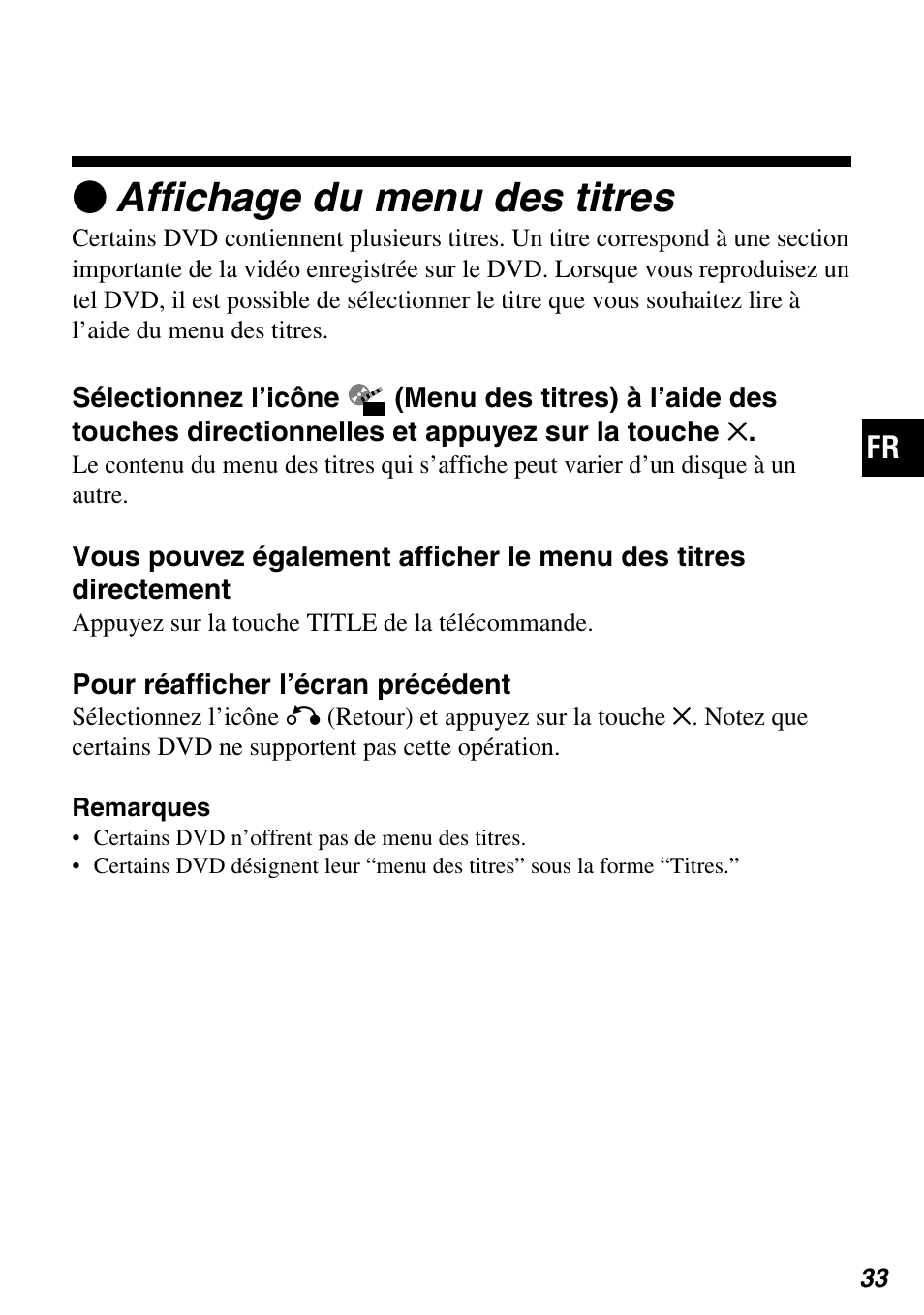 Zaffichage du menu des titres | Sony SCPH-97042 User Manual | Page 89 / 170