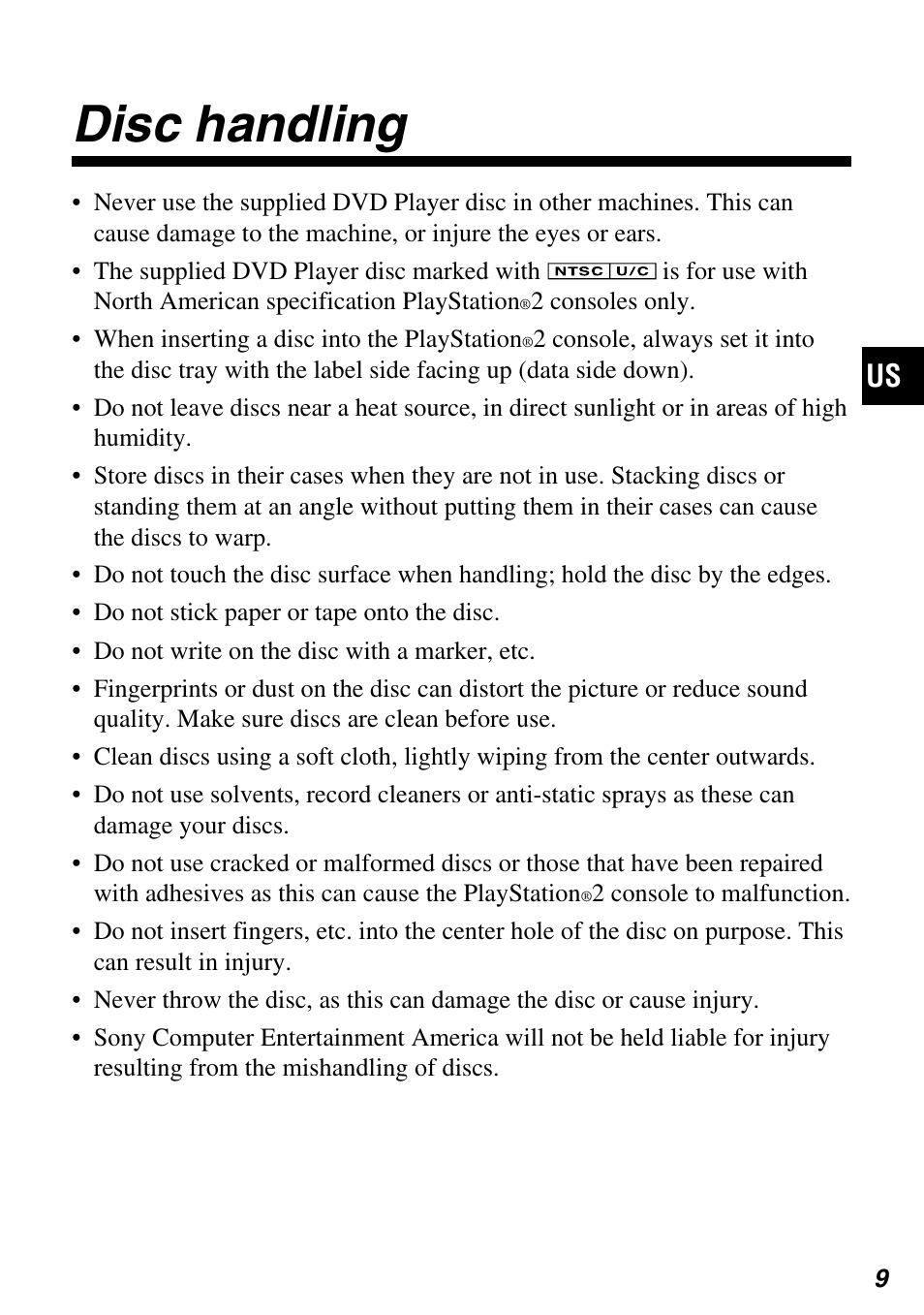 Disc handling | Sony SCPH-97042 User Manual | Page 9 / 170
