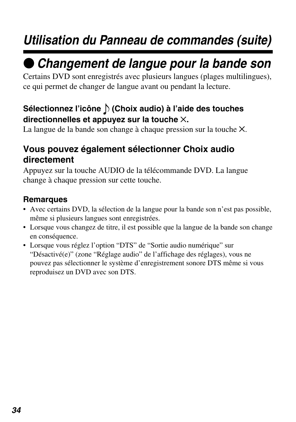 Zchangement de langue pour la bande son, Utilisation du panneau de commandes (suite) | Sony SCPH-97042 User Manual | Page 90 / 170
