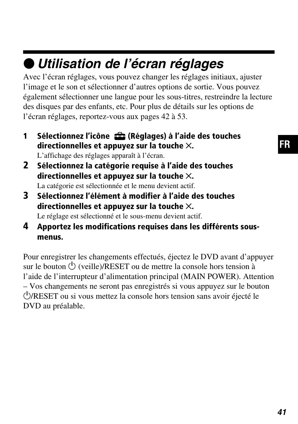 Zutilisation de l’écran réglages | Sony SCPH-97042 User Manual | Page 97 / 170