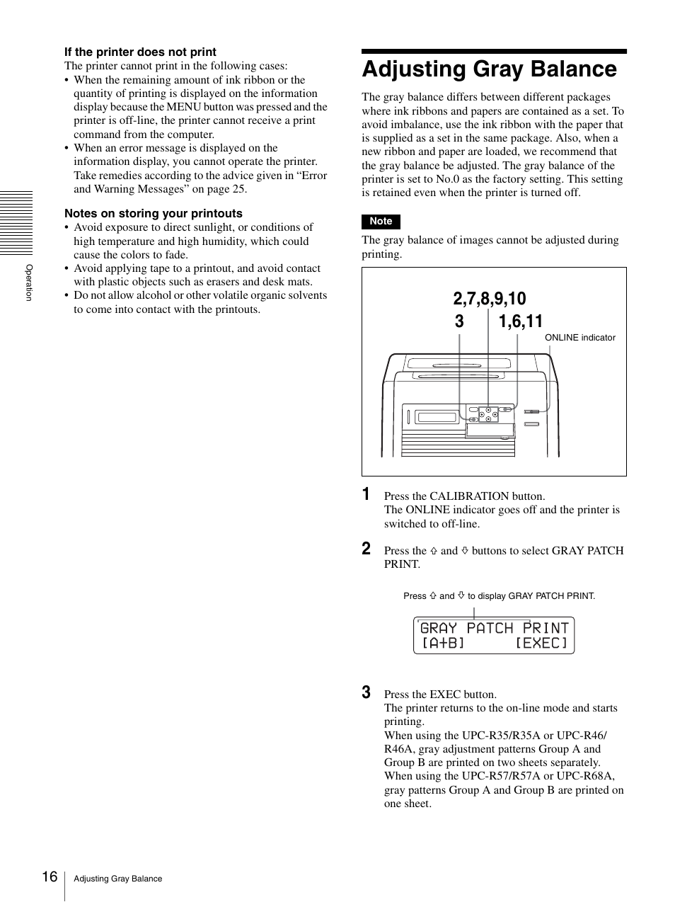 Adjusting gray balance, N (16) | Sony UP-DR100 User Manual | Page 16 / 28