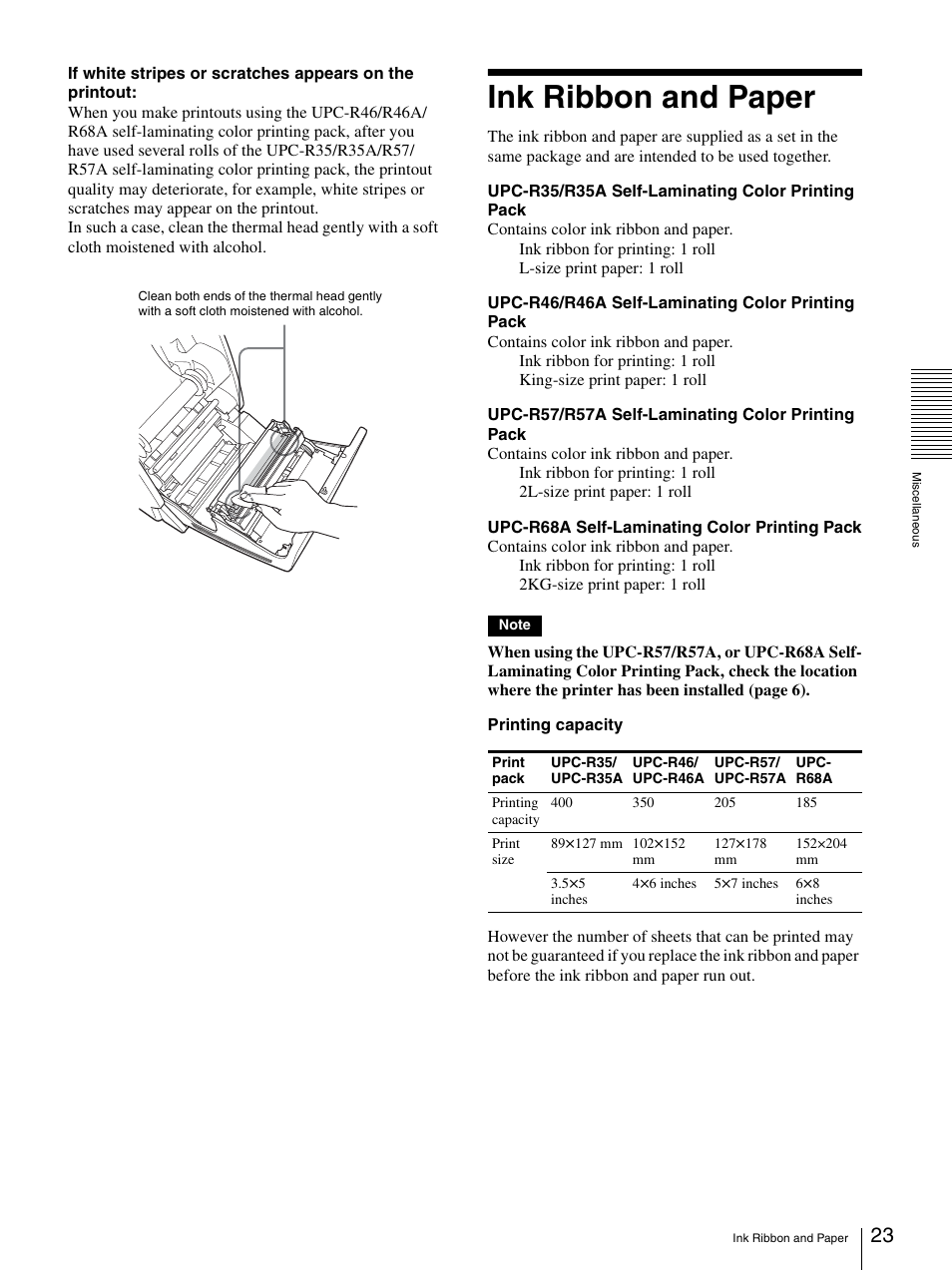 Ink ribbon and paper | Sony UP-DR100 User Manual | Page 23 / 28