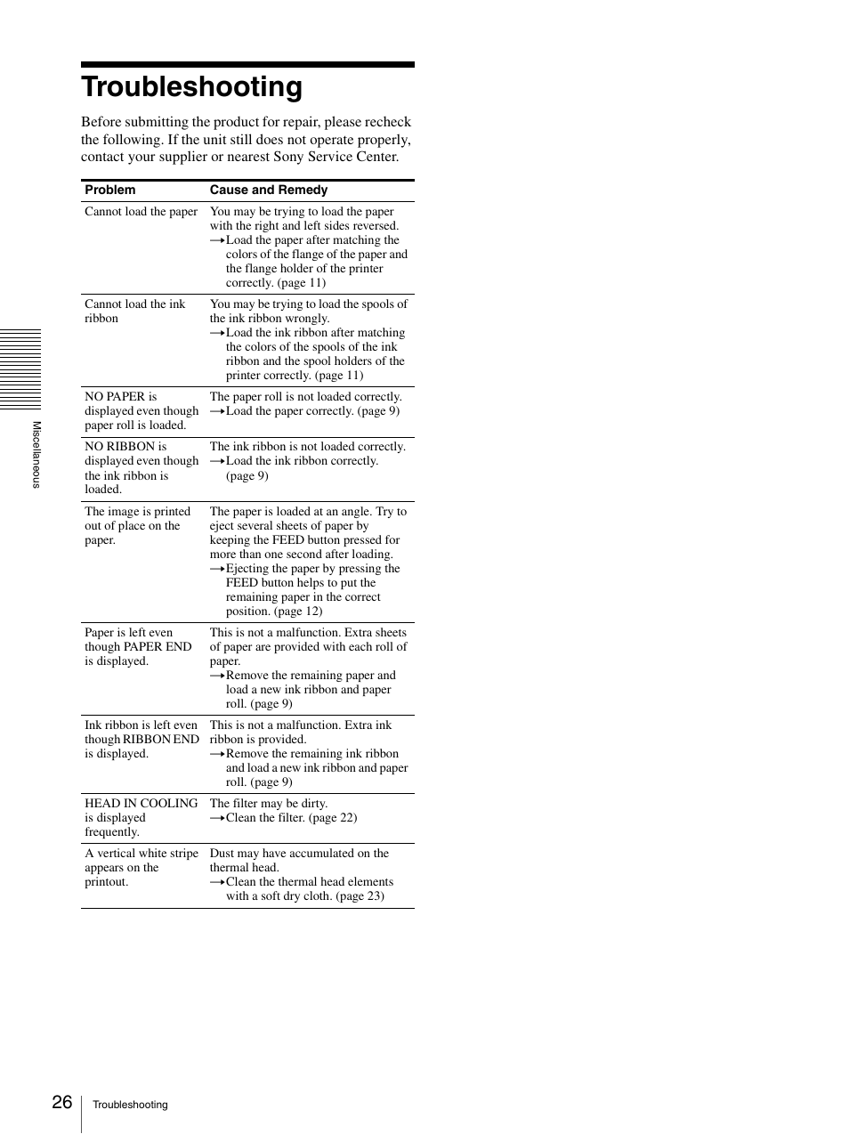 Troubleshooting | Sony UP-DR100 User Manual | Page 26 / 28