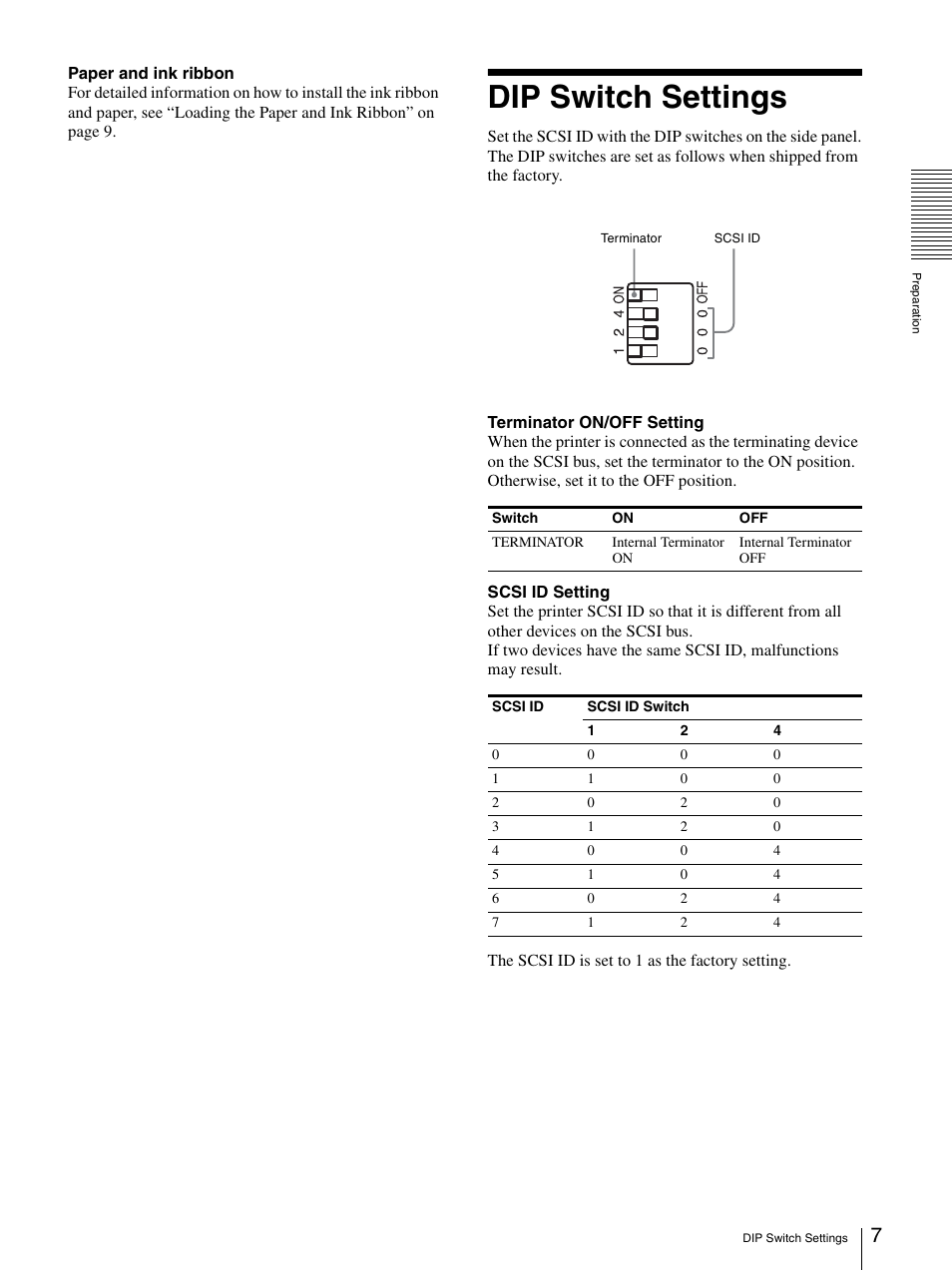 Dip switch settings | Sony UP-DR100 User Manual | Page 7 / 28