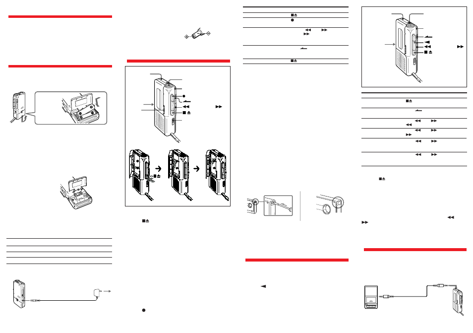 Recording/playback with the connected equipment, Playing a tape, Recording | Preparing power sources, About this manual | Sony Microcassette-corder M-417 User Manual | Page 2 / 2