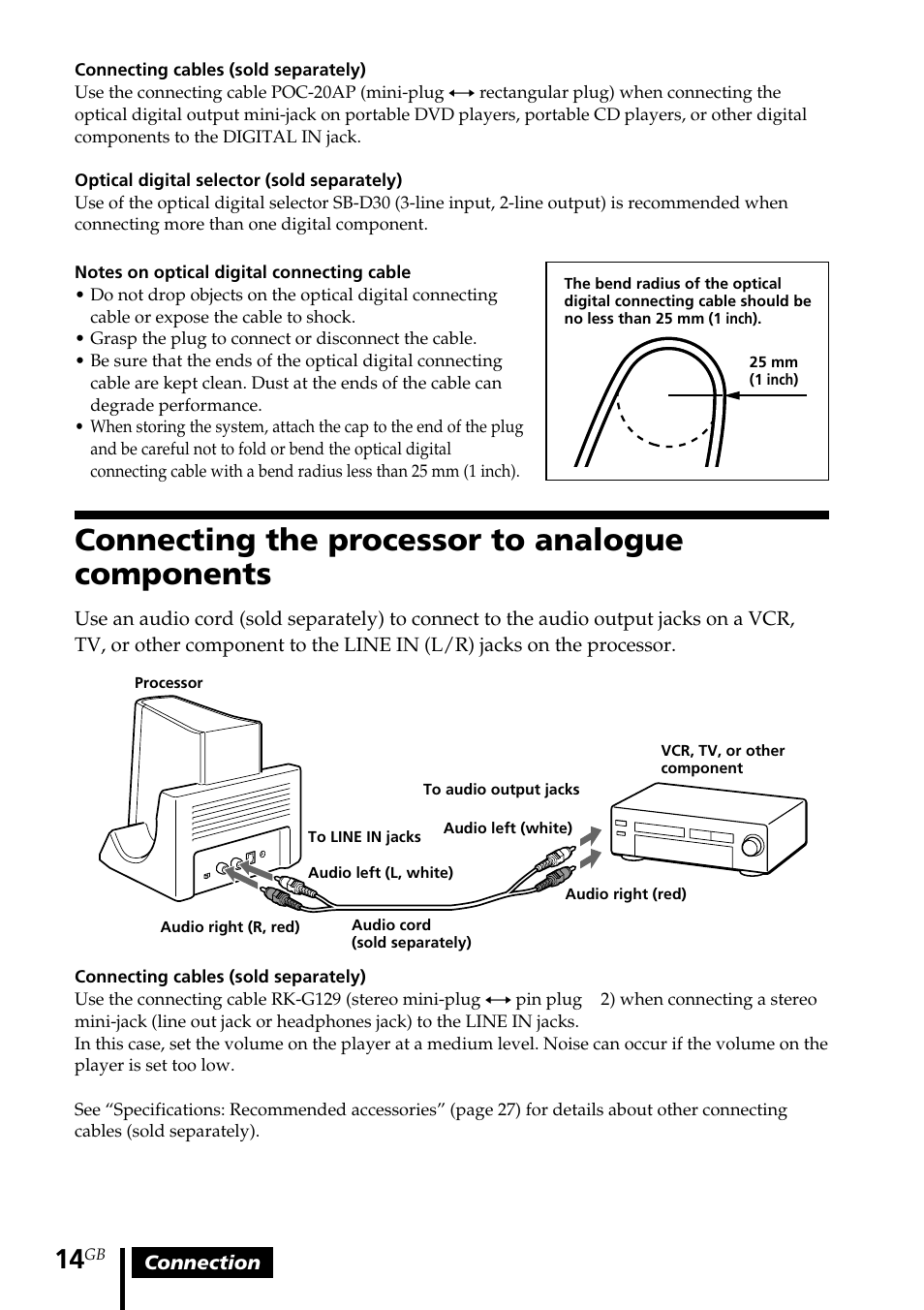 Connecting the processor to analogue components, Connecting the processor to, Analogue components | Sony MDR DS3000 User Manual | Page 14 / 108